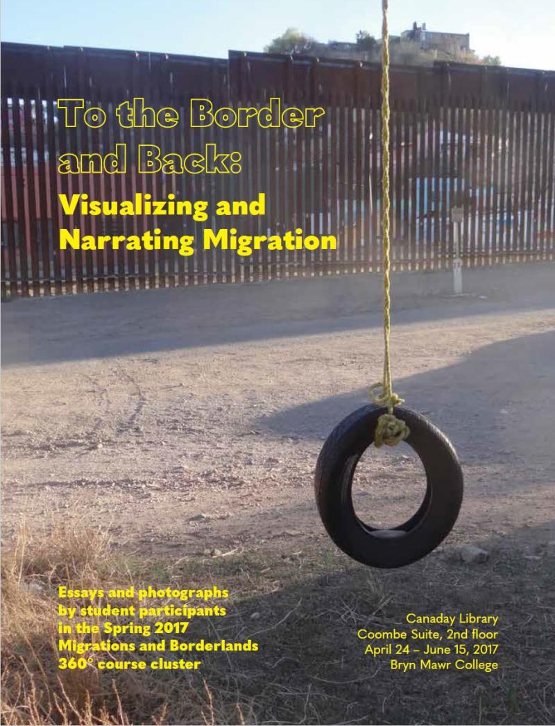 To the Border and Back Publication Cover; Image of Tire Swing in foreground with Border Wall in…