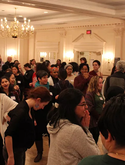 Some of the 150 students, faculty, and staff at the PossePlus retreat