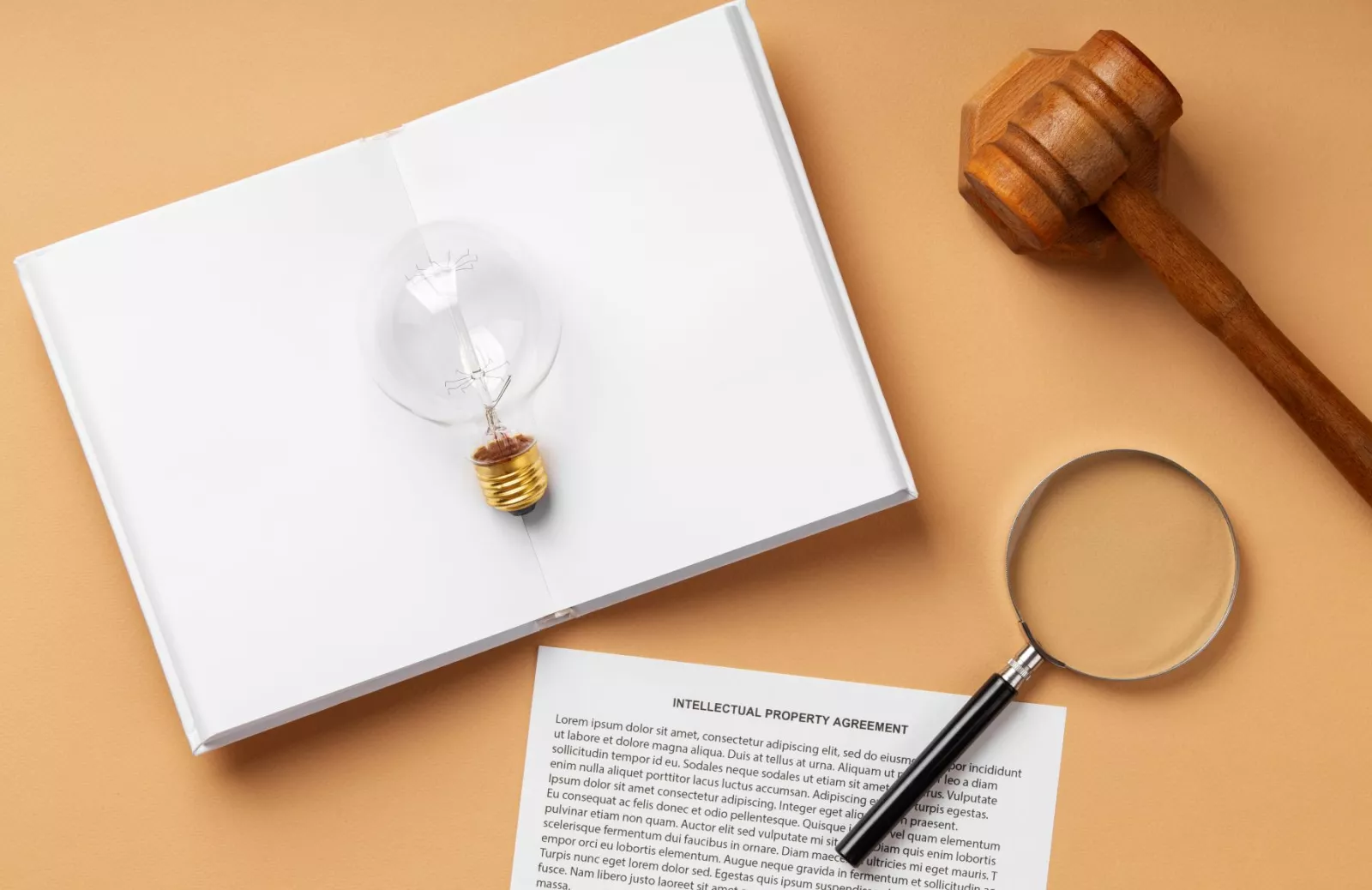 Gavel and lightbulb stock photo