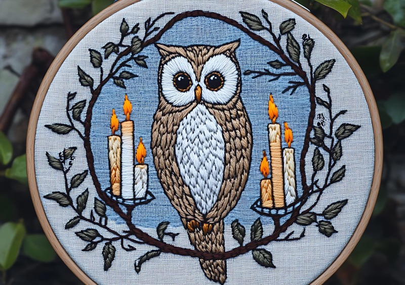 Digital Embroidery owl stock