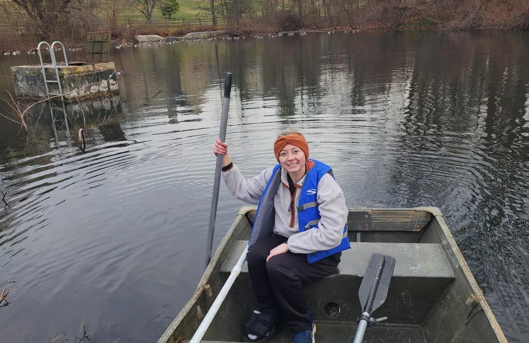 katie ervin in a boat on lake vickers