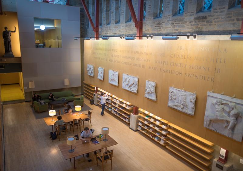 Bryn Mawr's distinguished scholars in Archaeology, Classics, and History of Art are recognized on the atrium wall of Carpenter Library.