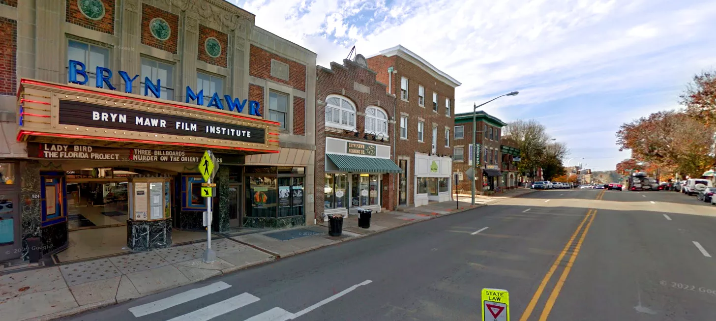 Downtown Bryn Mawr with the Bryn Mawr Theater in view. Photo by Amanda Coltri