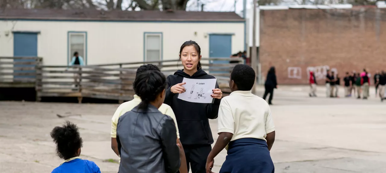 BMC student working with Overbrook Elementary students