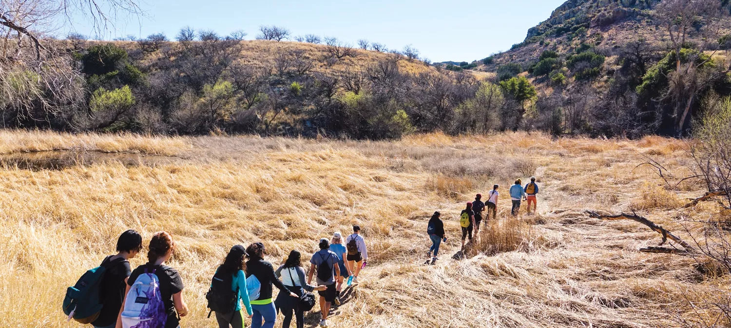 students on hike