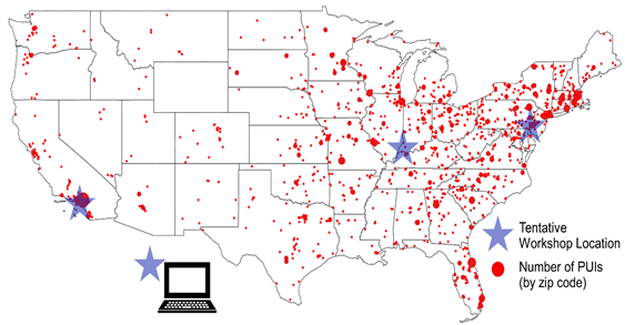 Workshop Locations and Number of PIs by Zip Code