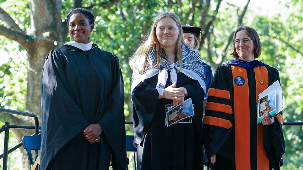 Convocation 2024 Cole Churchill '25, Serena Rose Gaskin GSSWSR, and Wendy Cadge