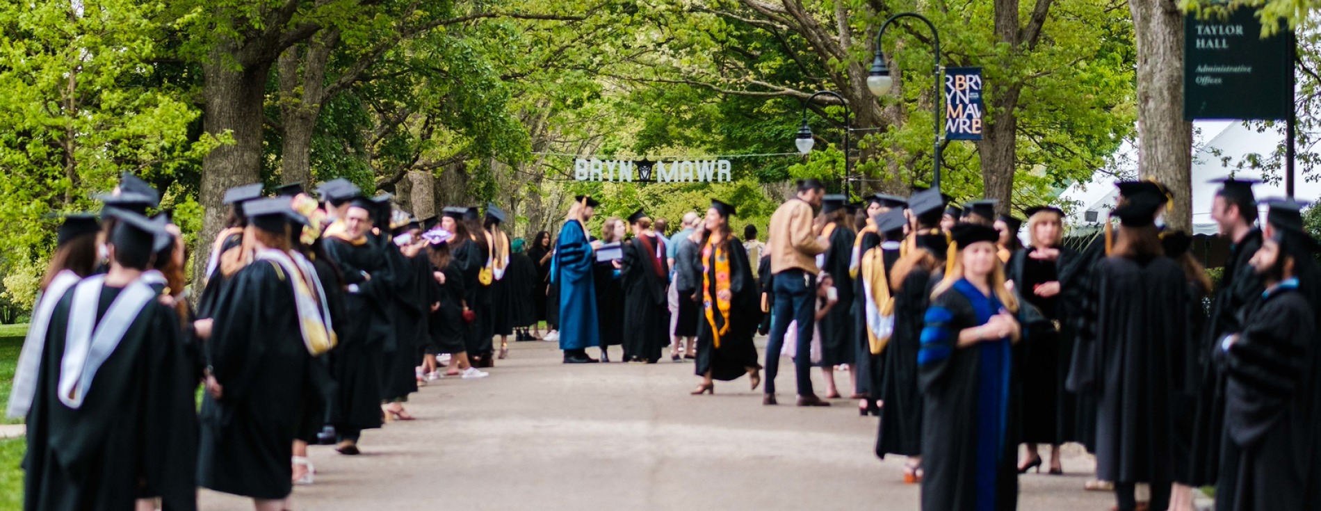 Graduates lined up along Taylor Drive