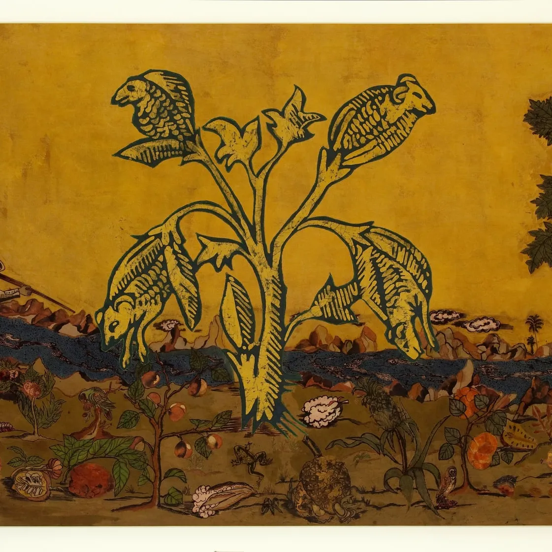 Lavanya Mani, Signs Taken for Wonders, 2009, Natural dyes, applique, batik and machine embroidery on cotton fabric, 182.9 x 354.4. cm, Gallery Chemould Prescott Road © Lavanya Mani