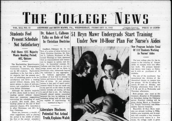 Scan of an article from 1945 about students training as nurses aides