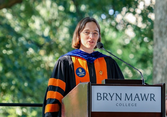 Wendy Cadge at podium at Convocation 2024