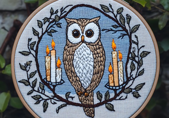 Digital Embroidery owl stock