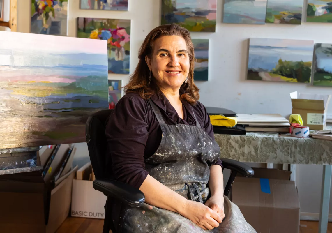 Christine Lafuente in her studio. Photo by Stephen Pisano. 