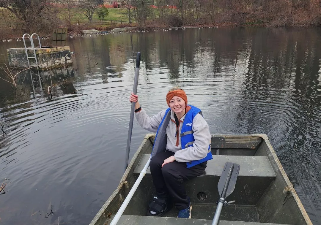 katie ervin in a boat on lake vickers