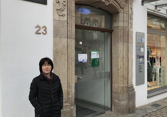Qinna Shen at Emmy Noether's birthplace in Erlangen, Germany