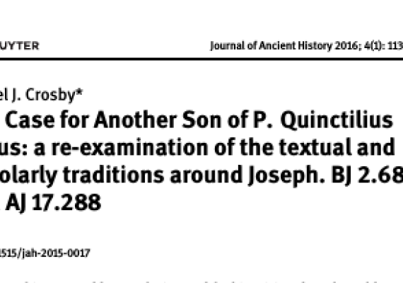 Daniel Crosby (M.A. candidate in Classics) publishes article in the Journal of Ancient History