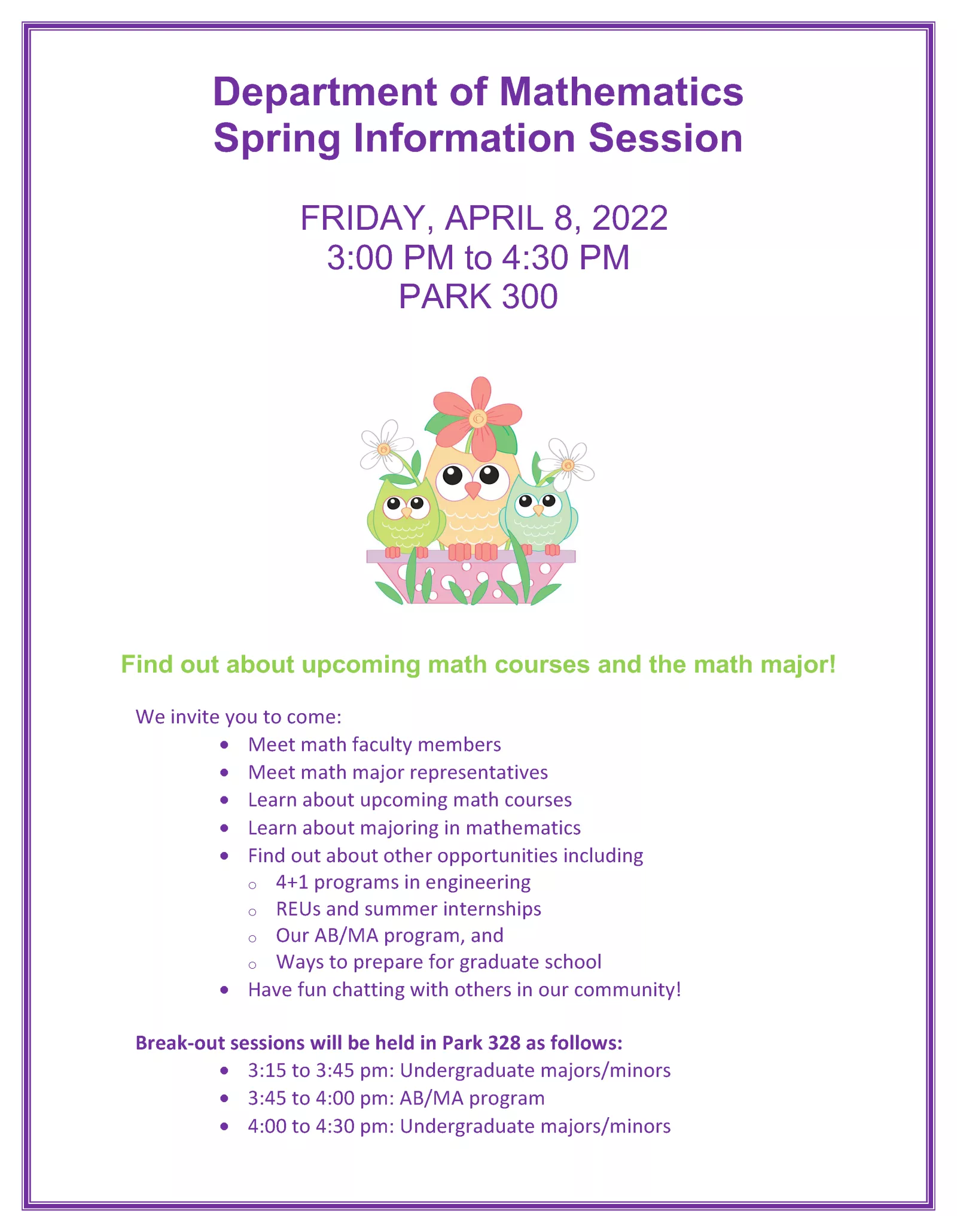 Spring 2022 Math Information Session Poster