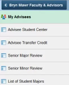 Advisor Center Advisee Menu