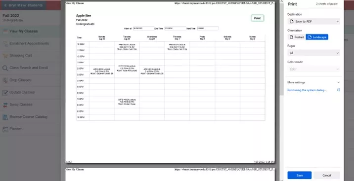 schedule print landscape