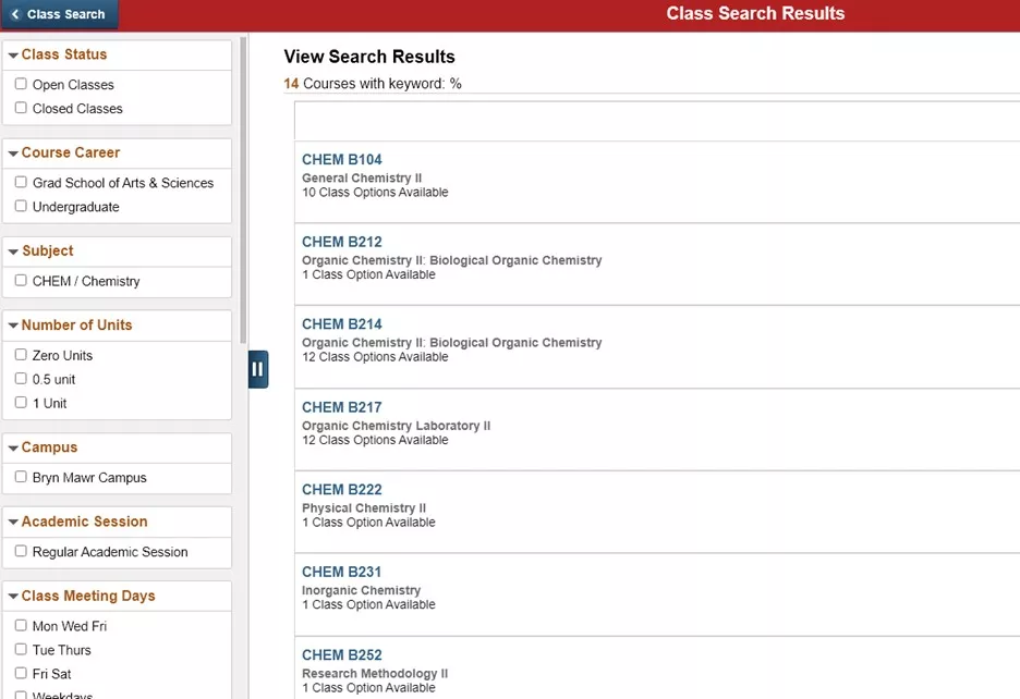 Bionic class search results w closed courses