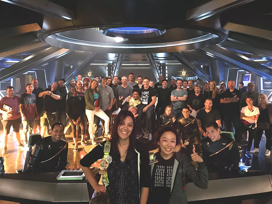 Bo Yeon Kim and Erika Lippoldt with the cast and crew of Star Trek: Discovery.