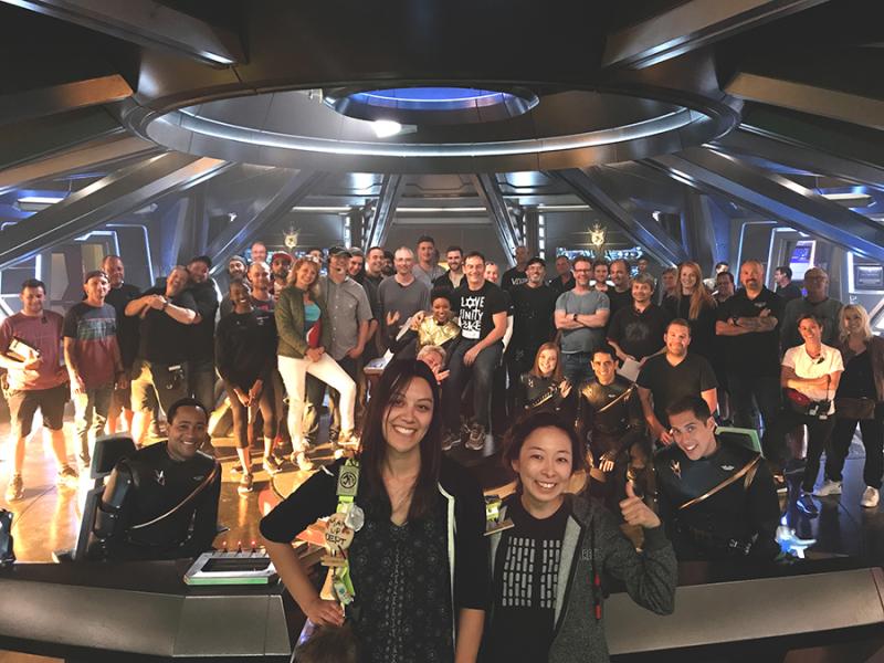 Bo Yeon Kim and Erika Lippoldt with the cast and crew of Star Trek: Discovery.