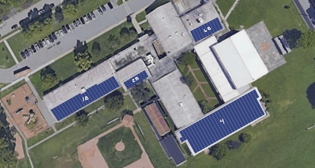 Layout of roof arrays on Coopertown Elementary for proposed 100% offset project at Coopertown Elementary.