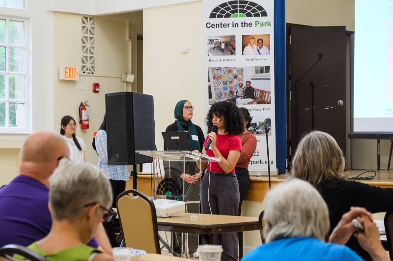 Isbah Ameer presents the website prototype at Center in the Park in Germantown. Photo by Shannon Eblen