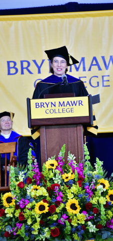 President Cadge on stage at her Inauguration