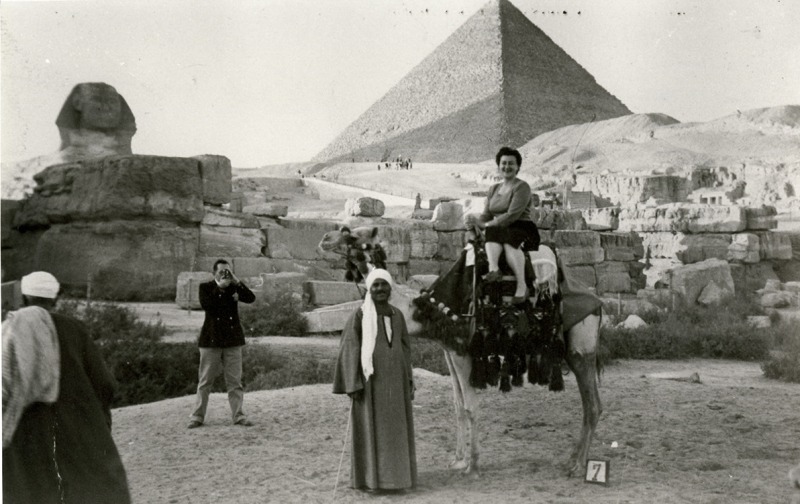 Bruni on a camel at the pyramids