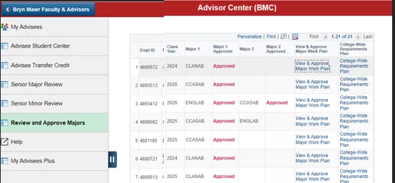 Advisor Center Advisee List