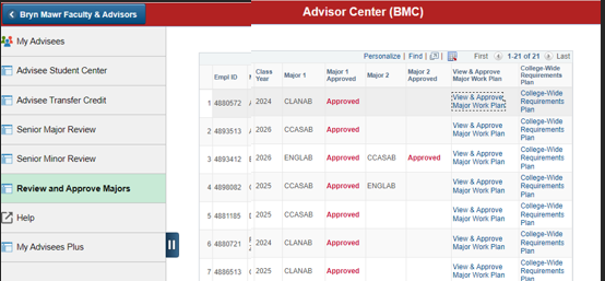 Advisor Center Advisee List